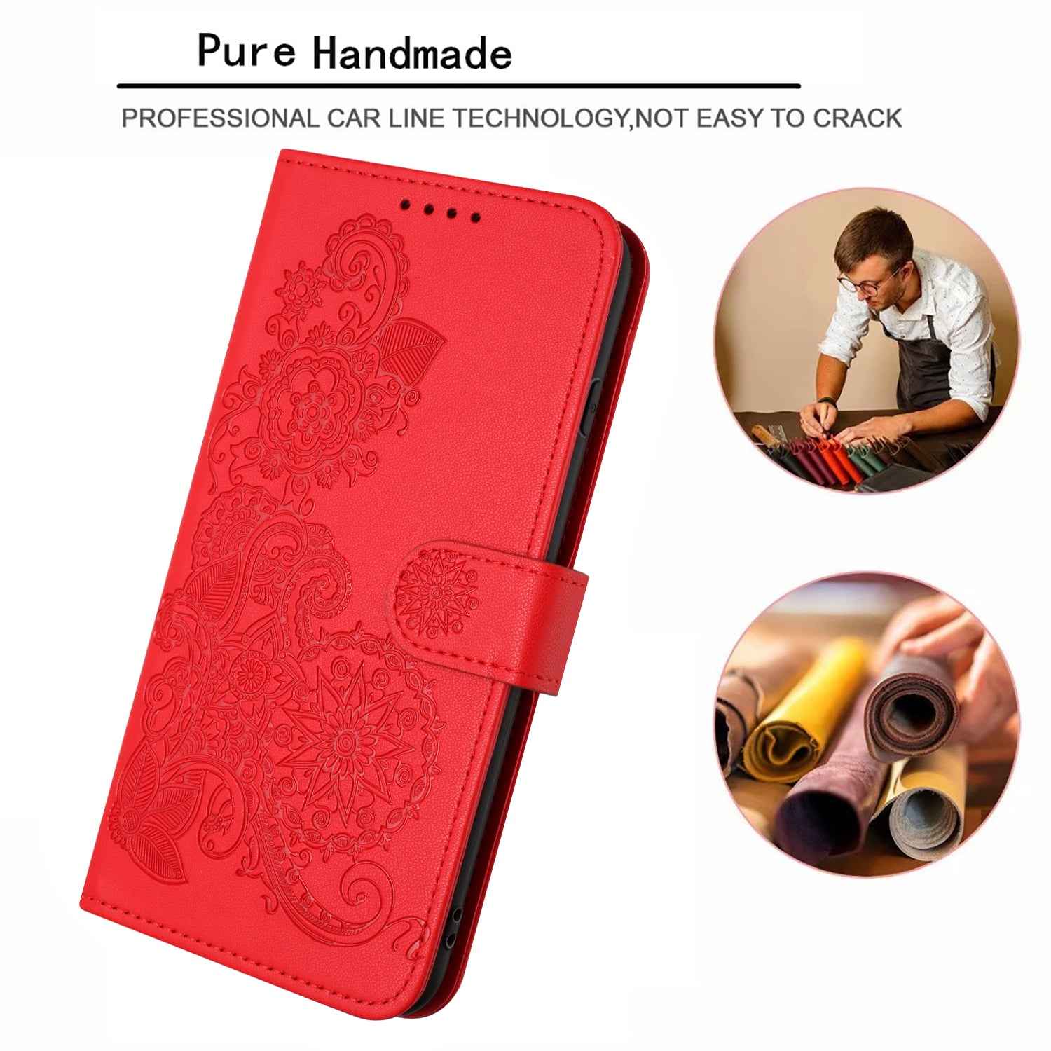 For Xiaomi 17 Pro Phone Cases Mandala Flower Leather Wallet Mobile Cover with Strap - Red