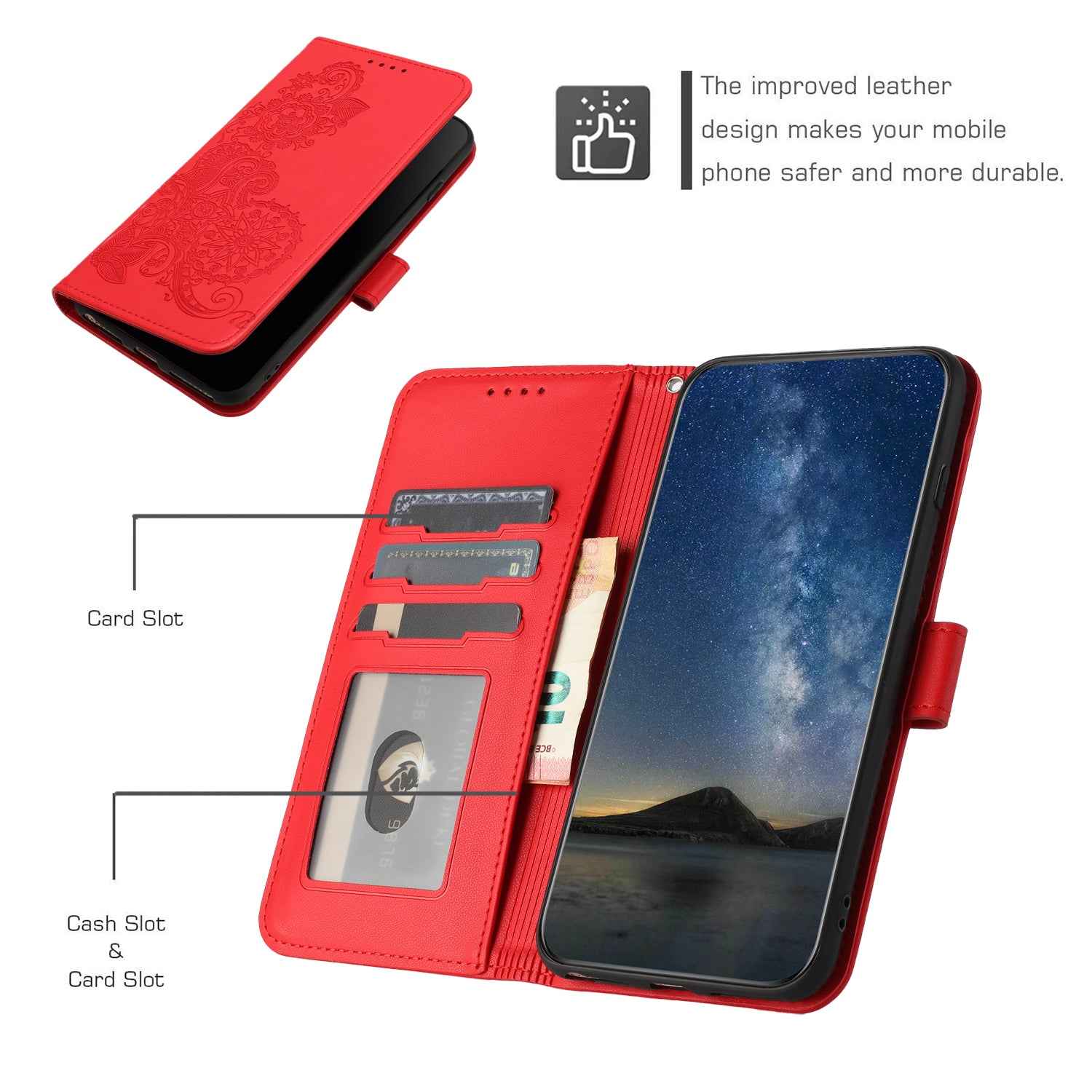 For Xiaomi 17 Pro Phone Cases Mandala Flower Leather Wallet Mobile Cover with Strap - Red