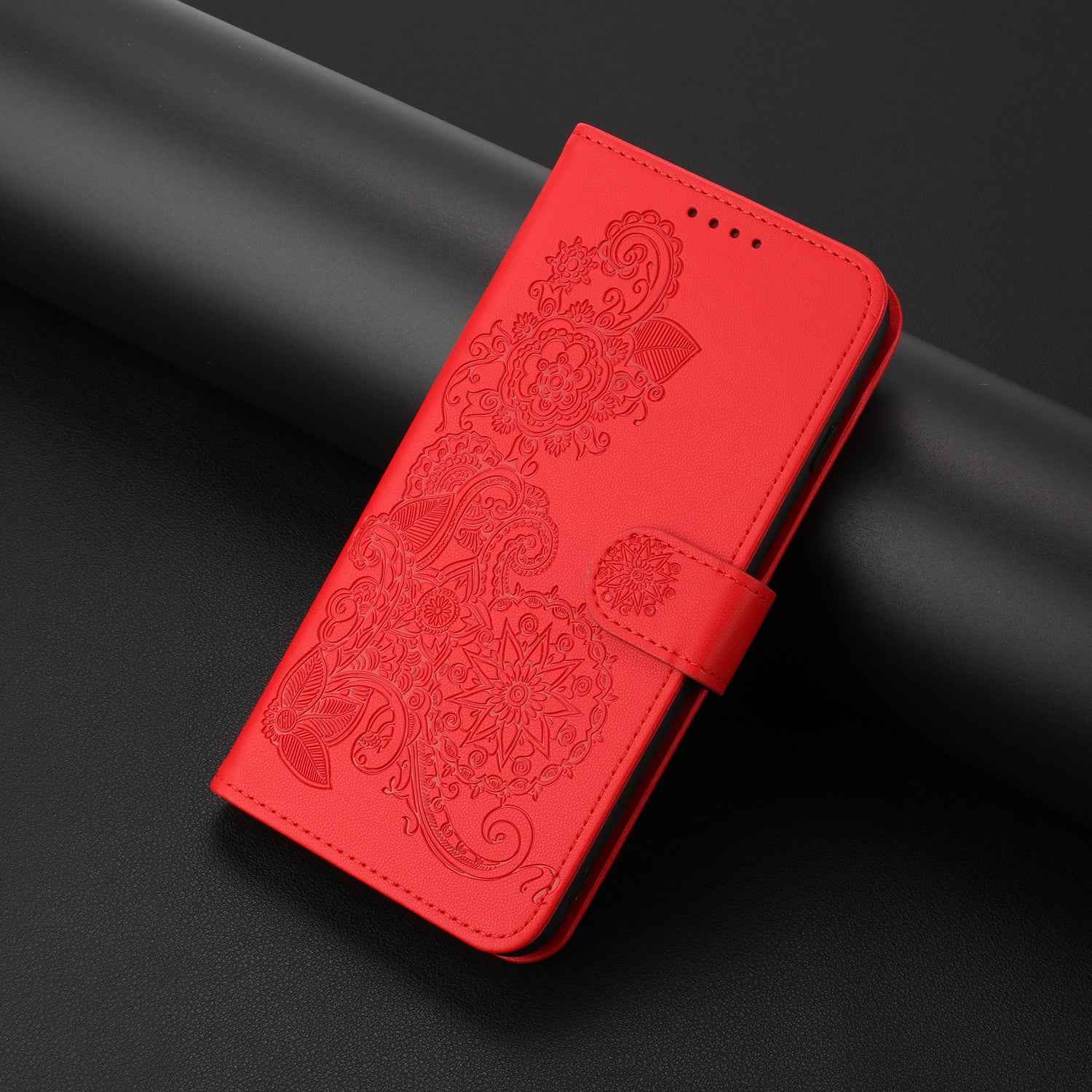 For Xiaomi 17 Pro Phone Cases Mandala Flower Leather Wallet Mobile Cover with Strap - Red