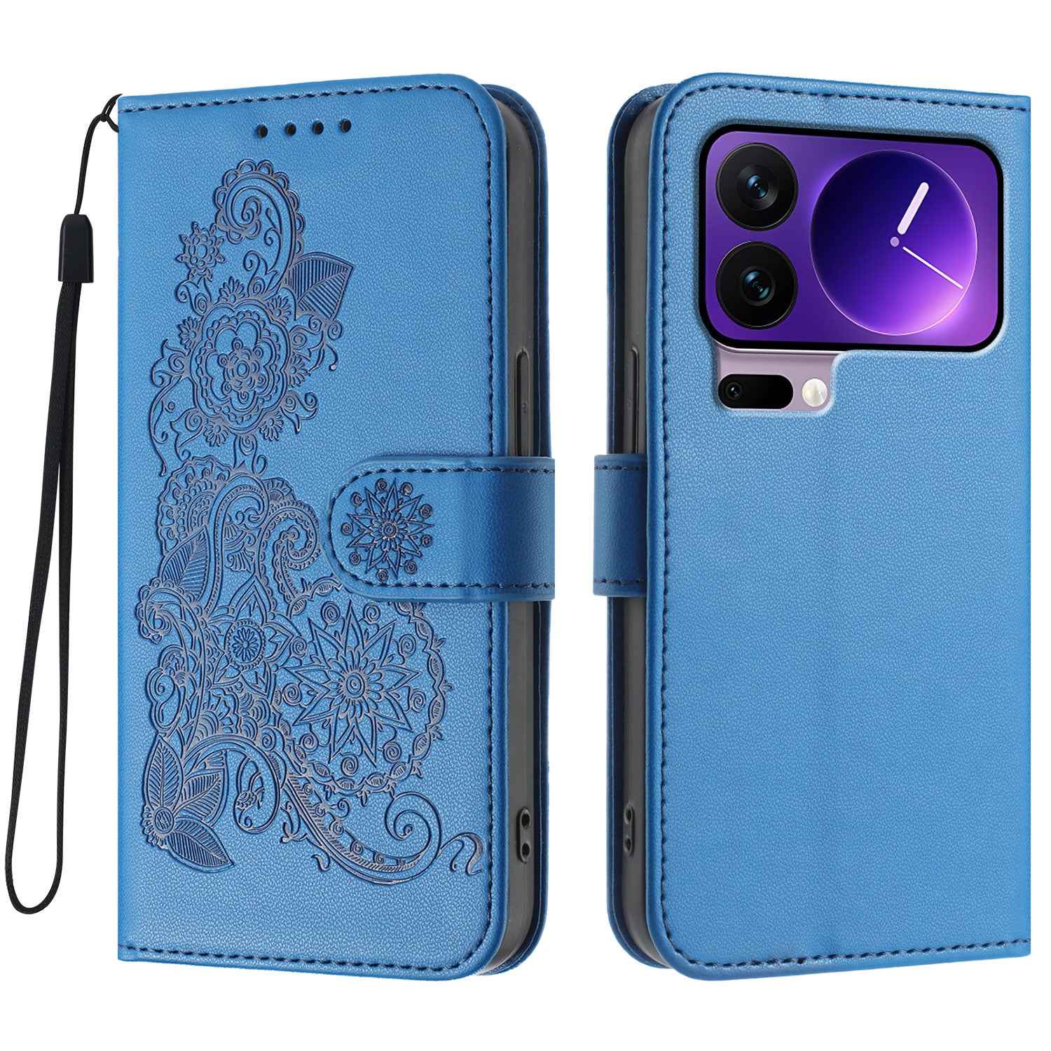For Xiaomi 17 Pro Phone Cases Mandala Flower Leather Wallet Mobile Cover with Strap - Royal Blue