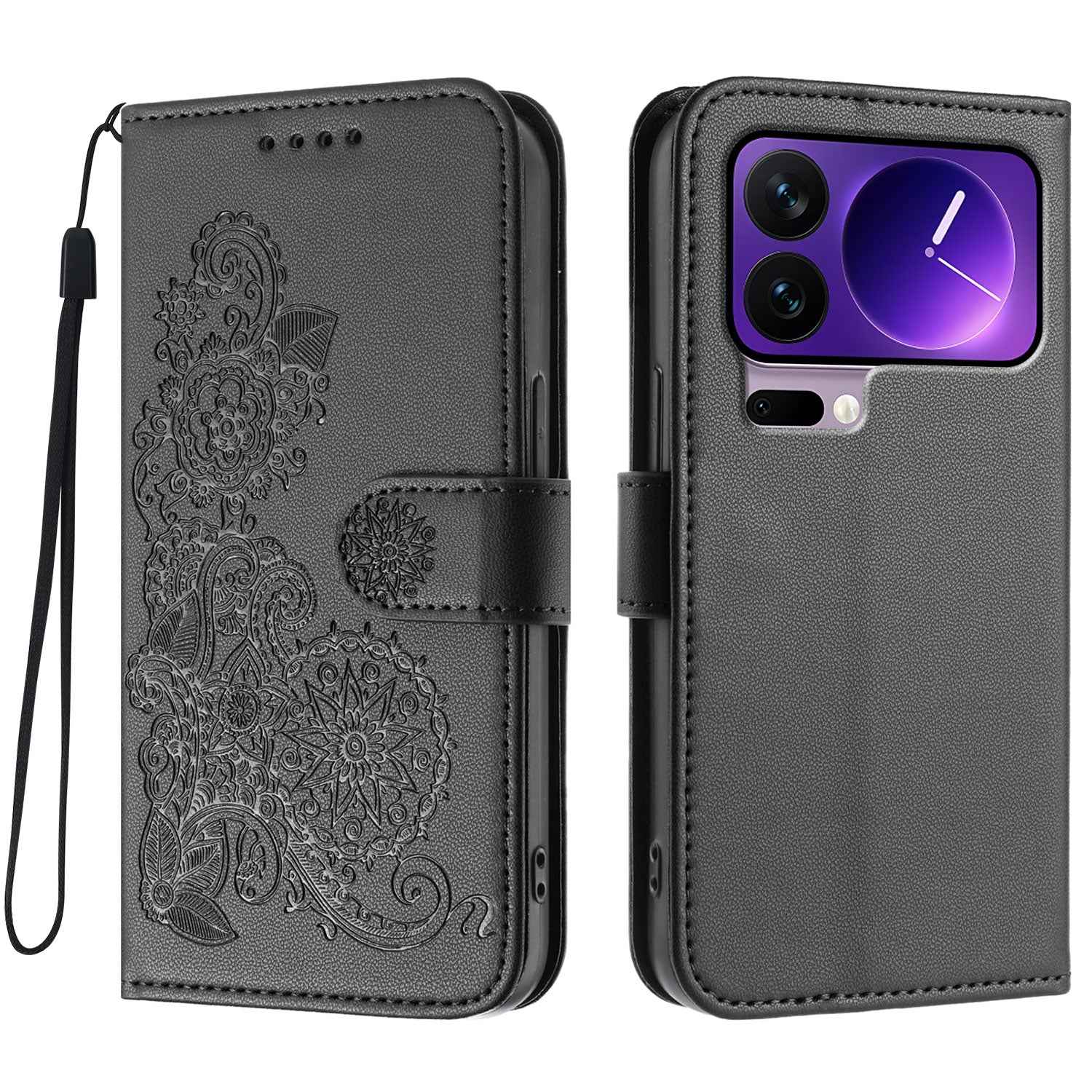 For Xiaomi 17 Pro Phone Cases Mandala Flower Leather Wallet Mobile Cover with Strap - Black