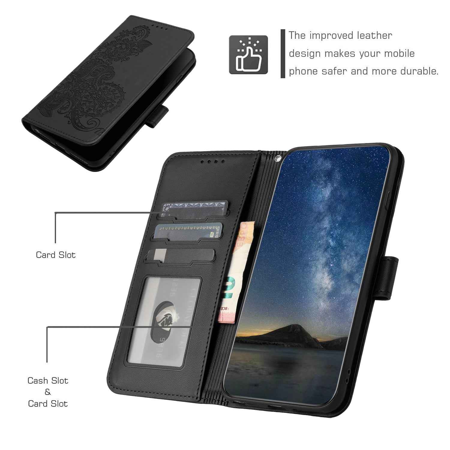 For Xiaomi 17 Pro Phone Cases Mandala Flower Leather Wallet Mobile Cover with Strap - Black