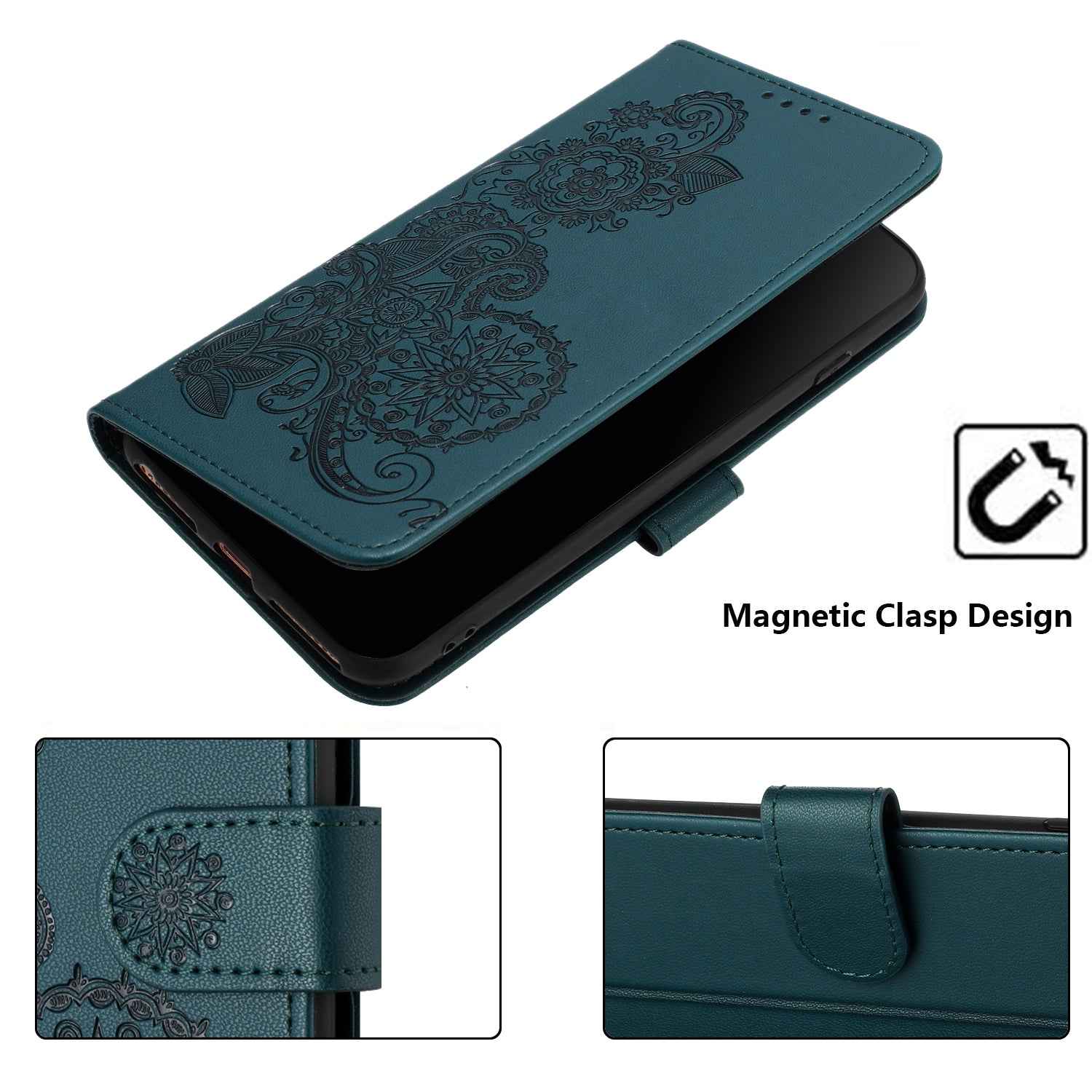 For Xiaomi 17 Pro Phone Cases Mandala Flower Leather Wallet Mobile Cover with Strap - Blackish Green