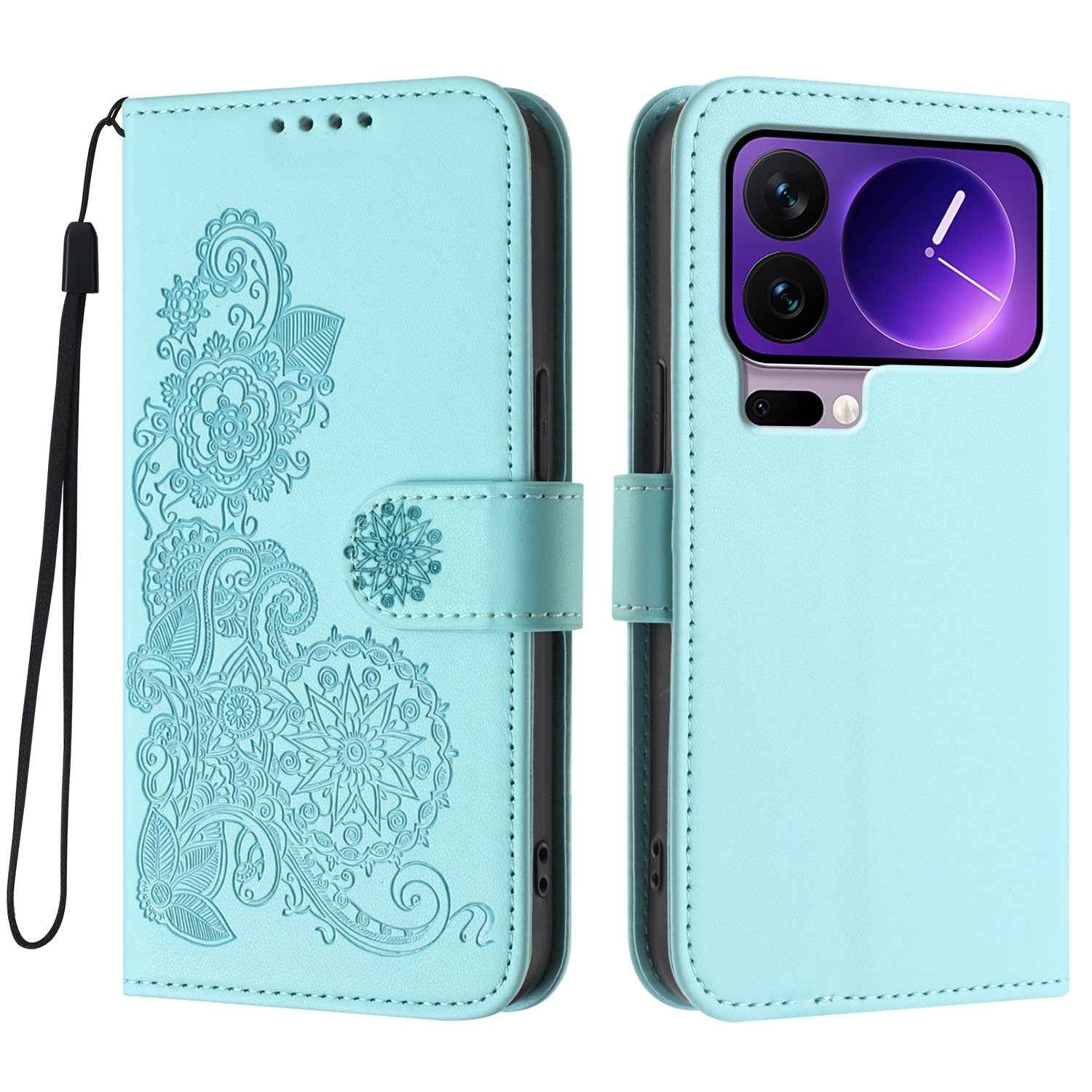 For Xiaomi 17 Pro Phone Cases Mandala Flower Leather Wallet Mobile Cover with Strap - Light Blue