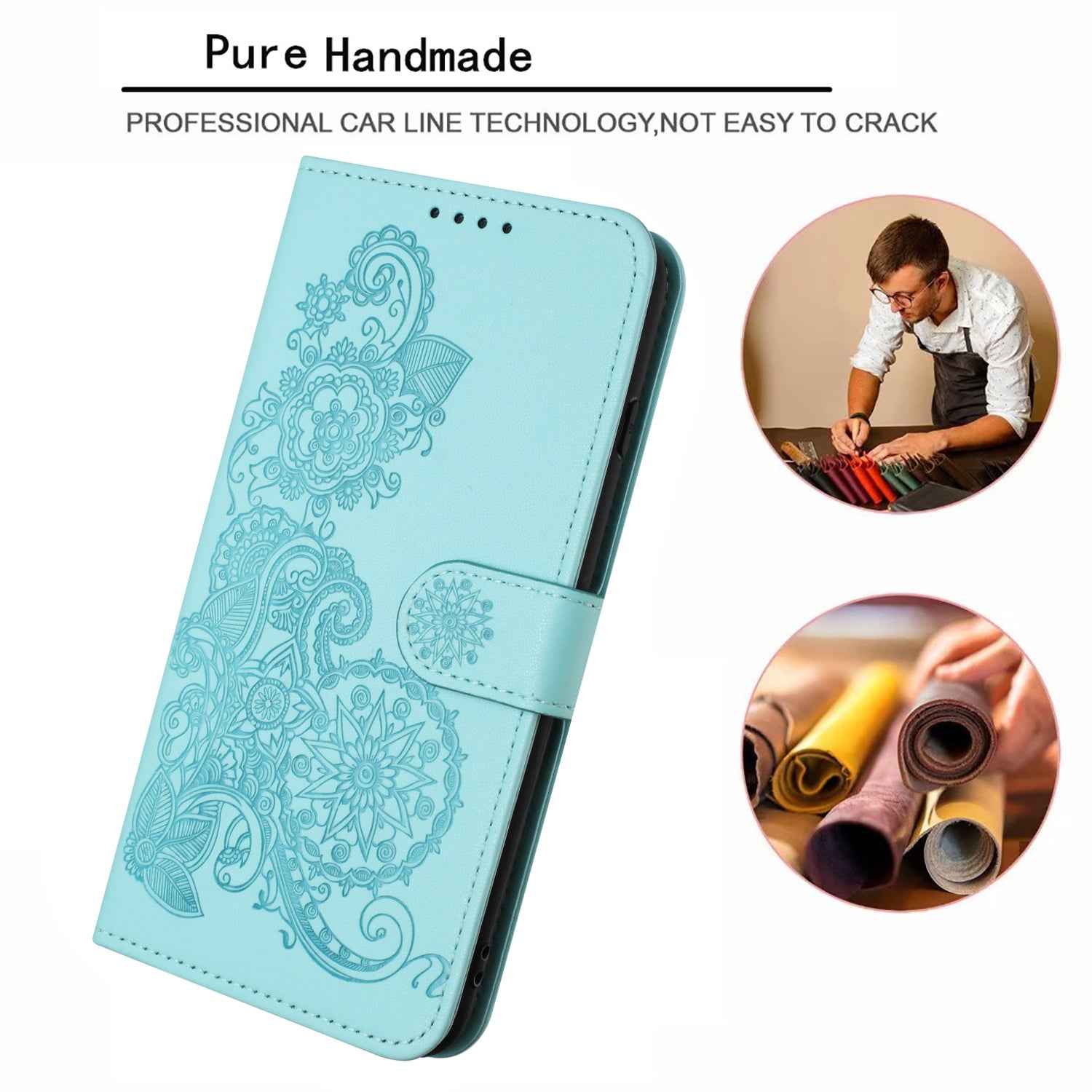 For Xiaomi 17 Pro Phone Cases Mandala Flower Leather Wallet Mobile Cover with Strap - Light Blue