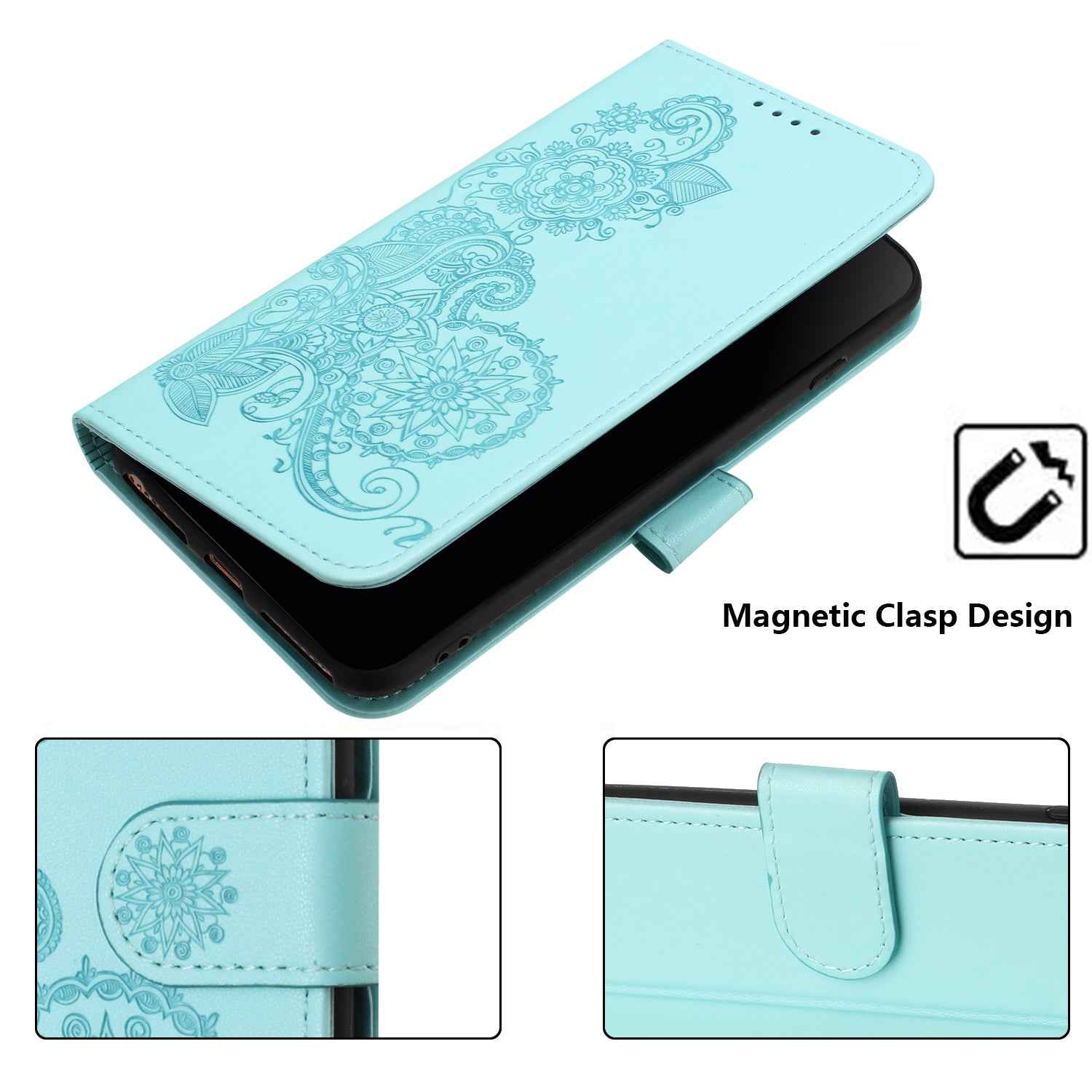 For Xiaomi 17 Pro Phone Cases Mandala Flower Leather Wallet Mobile Cover with Strap - Light Blue