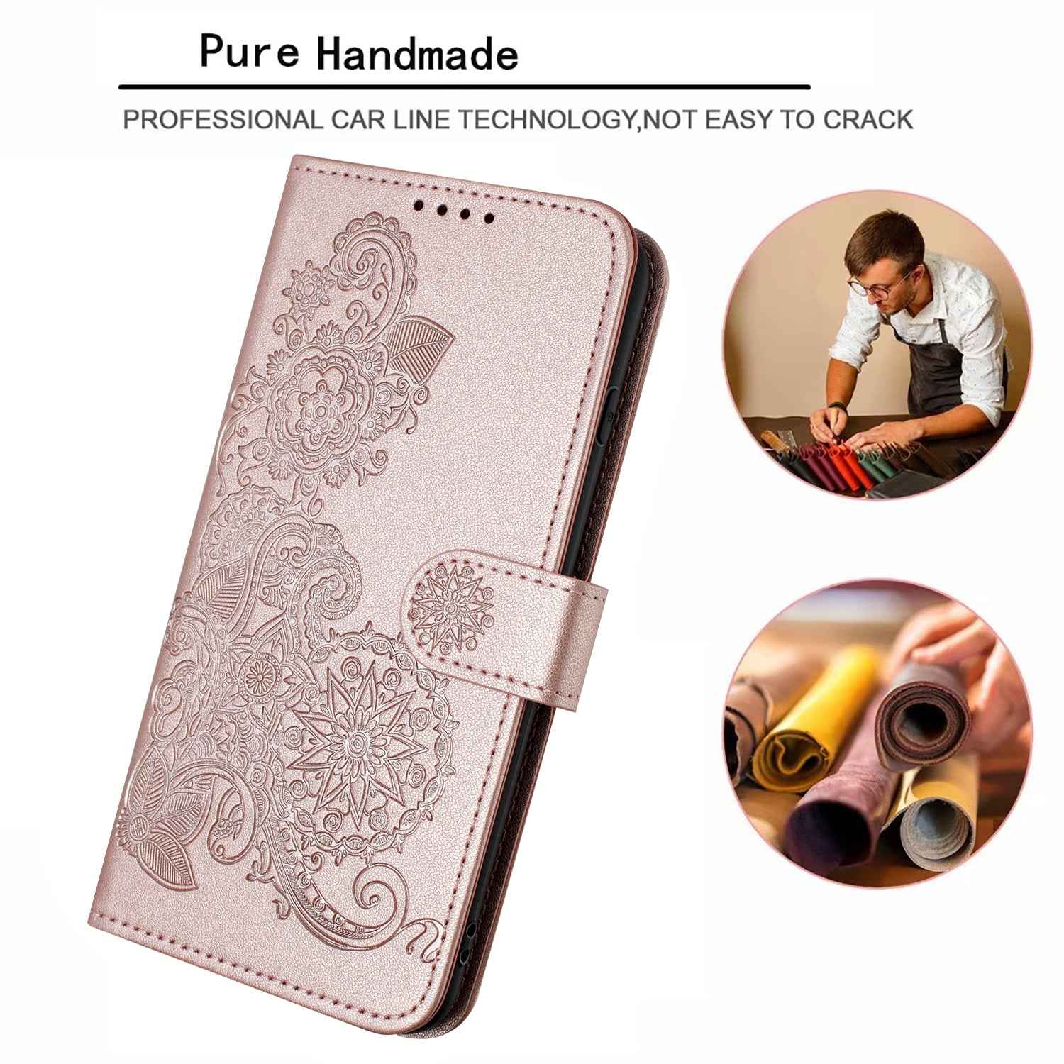 For Xiaomi 17 Pro Phone Cases Mandala Flower Leather Wallet Mobile Cover with Strap - Rose Gold