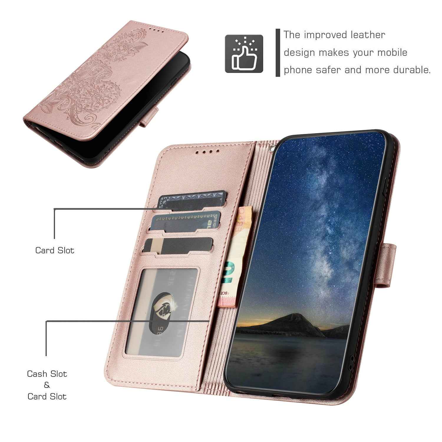 For Xiaomi 17 Pro Phone Cases Mandala Flower Leather Wallet Mobile Cover with Strap - Rose Gold