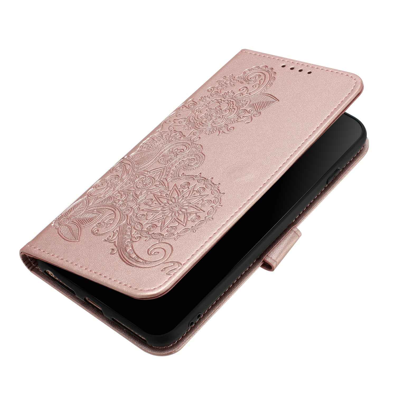 For Xiaomi 17 Pro Phone Cases Mandala Flower Leather Wallet Mobile Cover with Strap - Rose Gold