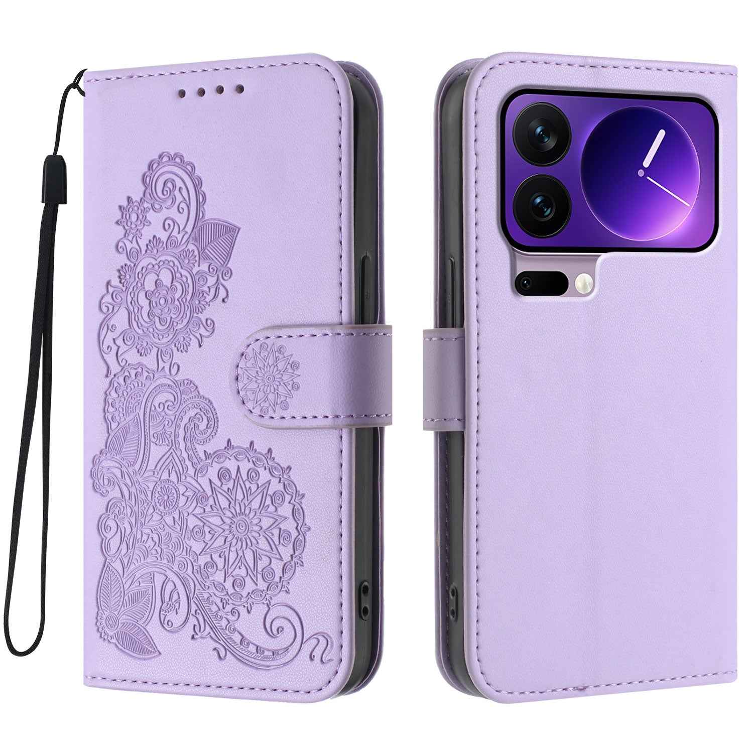 For Xiaomi 17 Pro Phone Cases Mandala Flower Leather Wallet Mobile Cover with Strap - Purple
