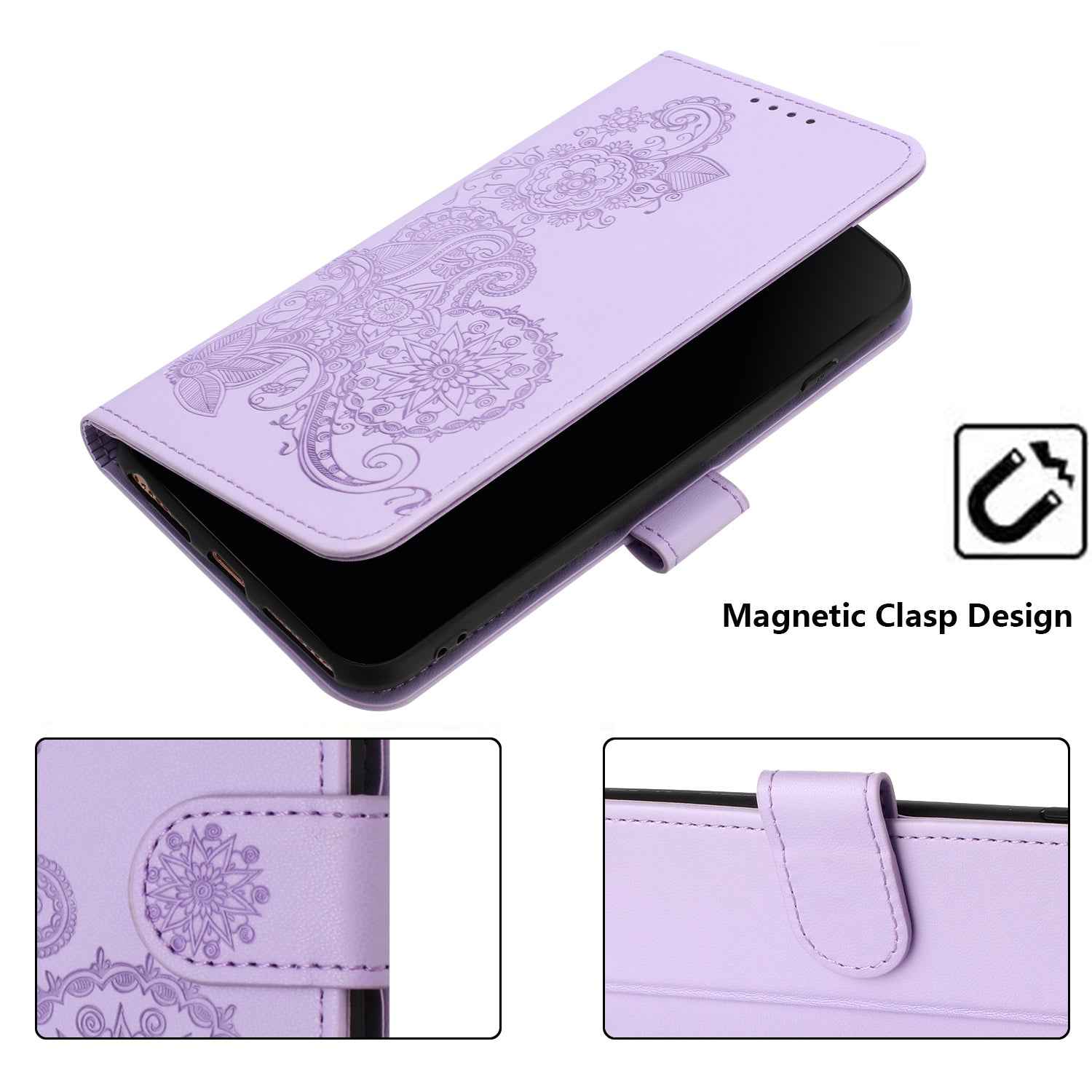 For Xiaomi 17 Pro Phone Cases Mandala Flower Leather Wallet Mobile Cover with Strap - Purple