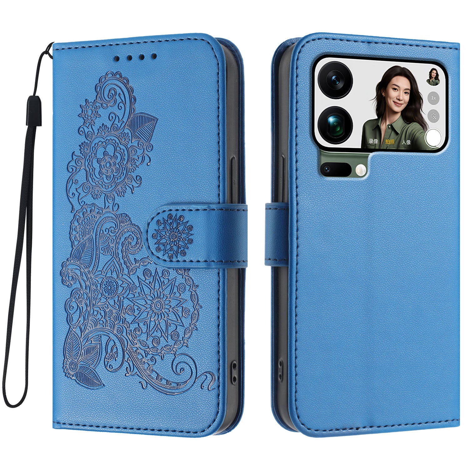 For Xiaomi 17 Pro Max Phone Cases Mandala Flower Leather Wallet Mobile Cover with Strap - Royal Blue