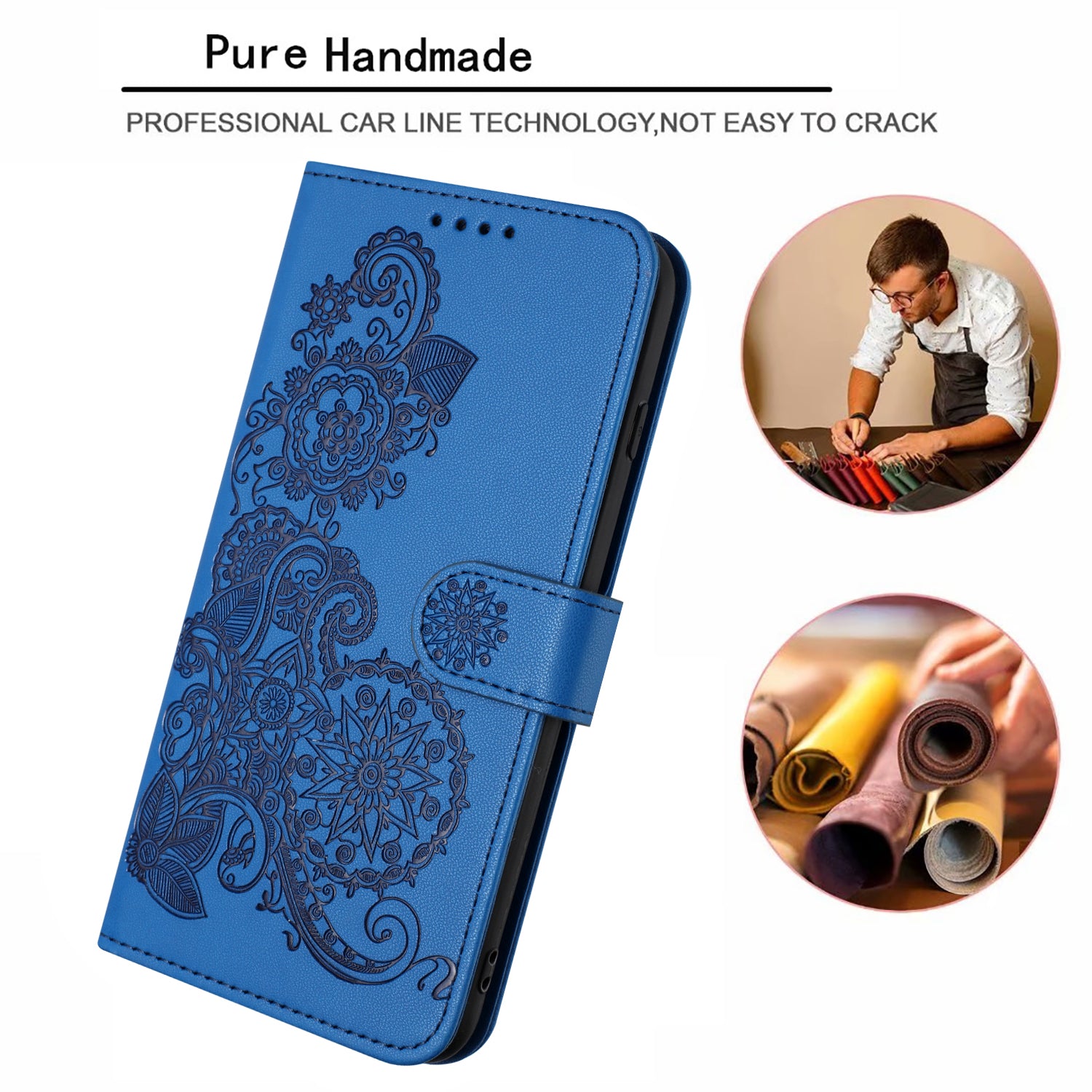 For Xiaomi 17 Pro Max Phone Cases Mandala Flower Leather Wallet Mobile Cover with Strap - Royal Blue