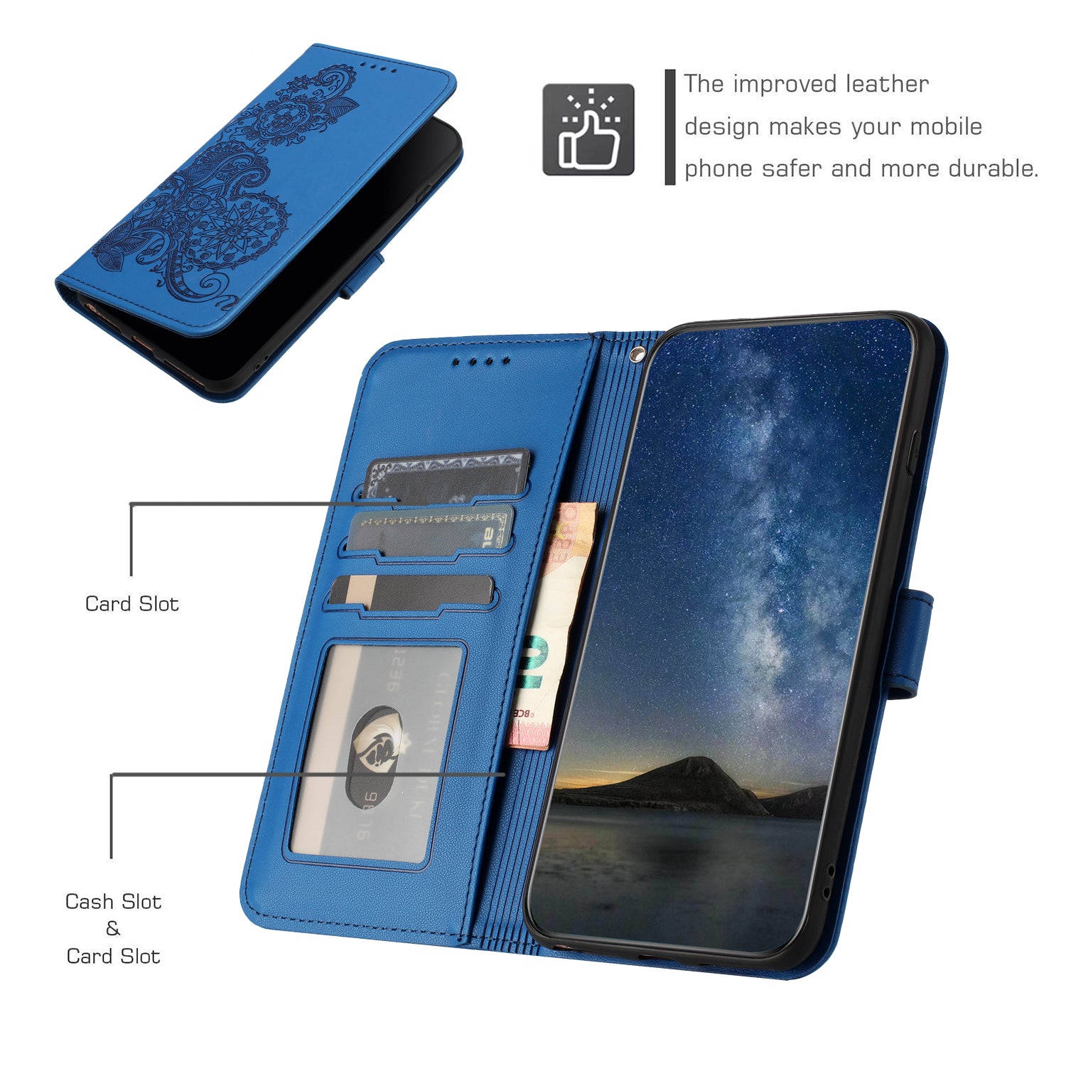 For Xiaomi 17 Pro Max Phone Cases Mandala Flower Leather Wallet Mobile Cover with Strap - Royal Blue