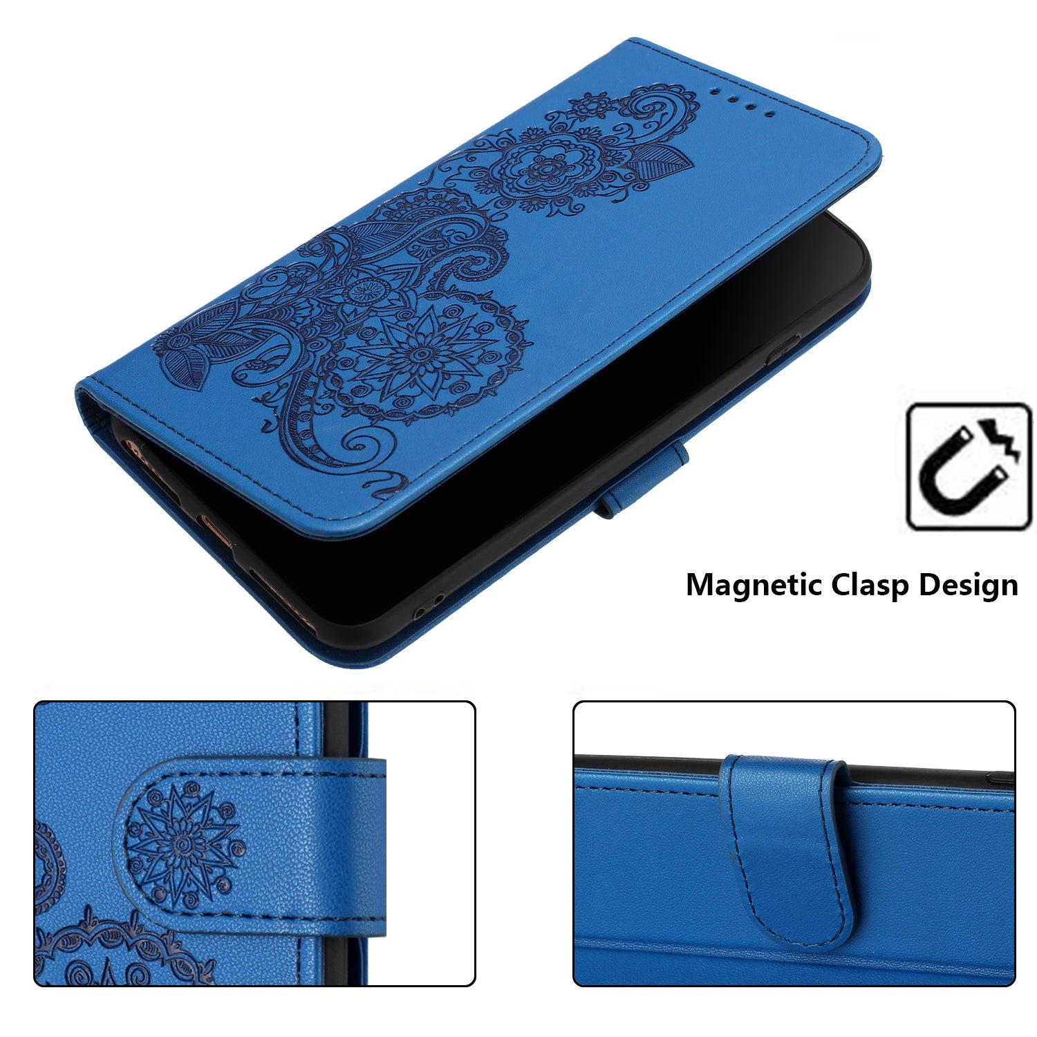 For Xiaomi 17 Pro Max Phone Cases Mandala Flower Leather Wallet Mobile Cover with Strap - Royal Blue