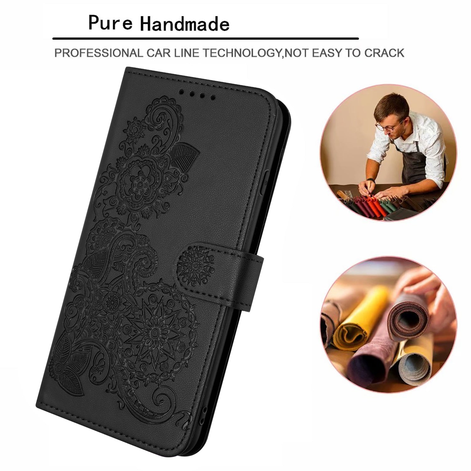 For Xiaomi 17 Pro Max Phone Cases Mandala Flower Leather Wallet Mobile Cover with Strap - Black