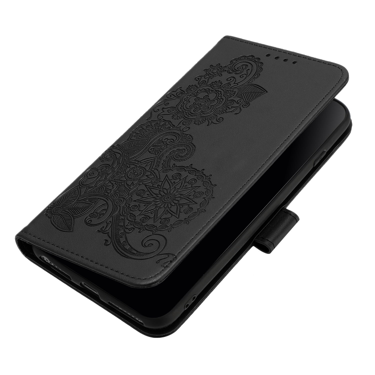 For Xiaomi 17 Pro Max Phone Cases Mandala Flower Leather Wallet Mobile Cover with Strap - Black