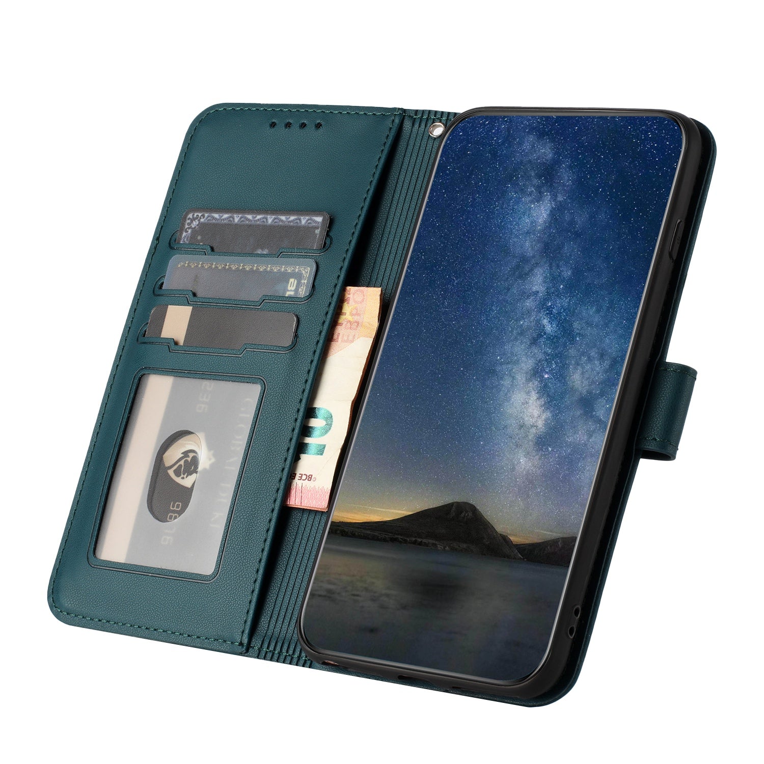For Xiaomi 17 Pro Max Phone Cases Mandala Flower Leather Wallet Mobile Cover with Strap - Blackish Green
