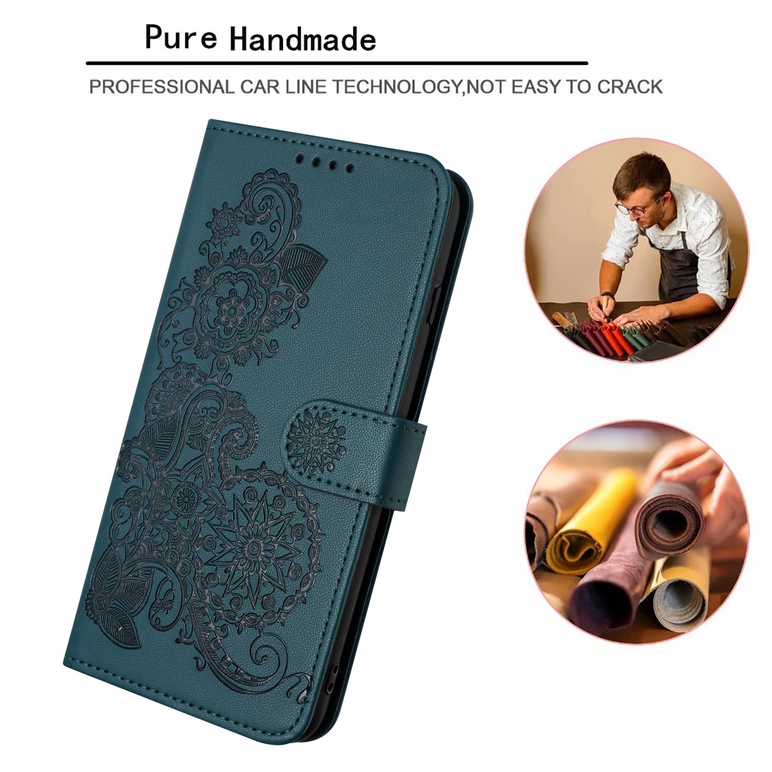 For Xiaomi 17 Pro Max Phone Cases Mandala Flower Leather Wallet Mobile Cover with Strap - Blackish Green