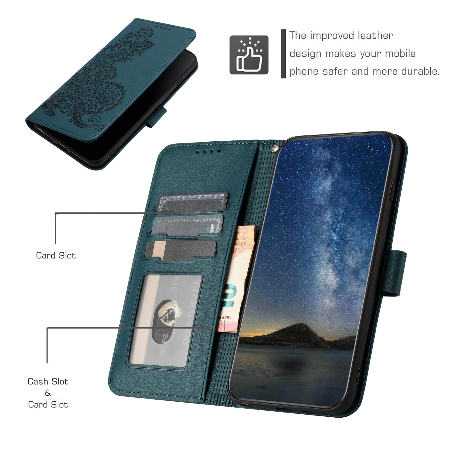 For Xiaomi 17 Pro Max Phone Cases Mandala Flower Leather Wallet Mobile Cover with Strap - Blackish Green