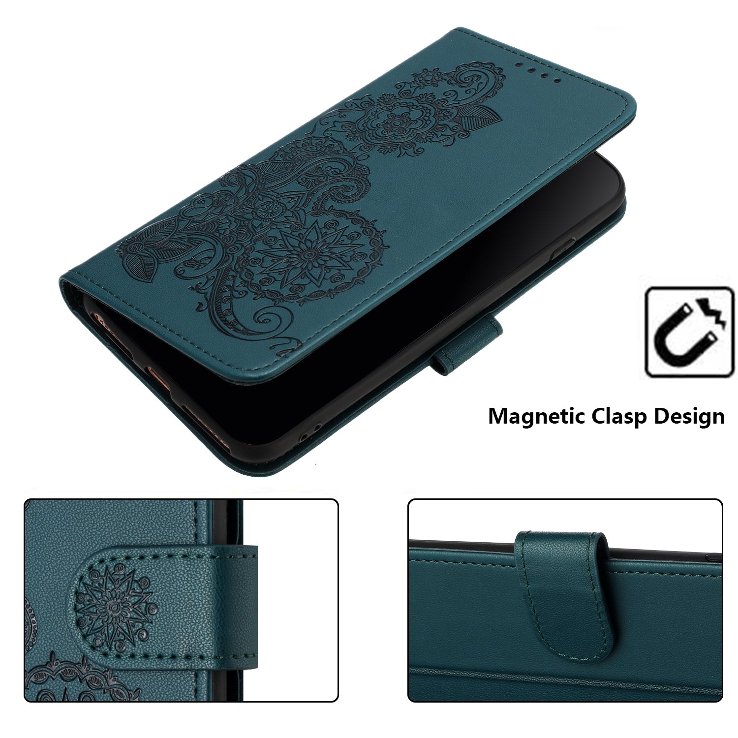 For Xiaomi 17 Pro Max Phone Cases Mandala Flower Leather Wallet Mobile Cover with Strap - Blackish Green