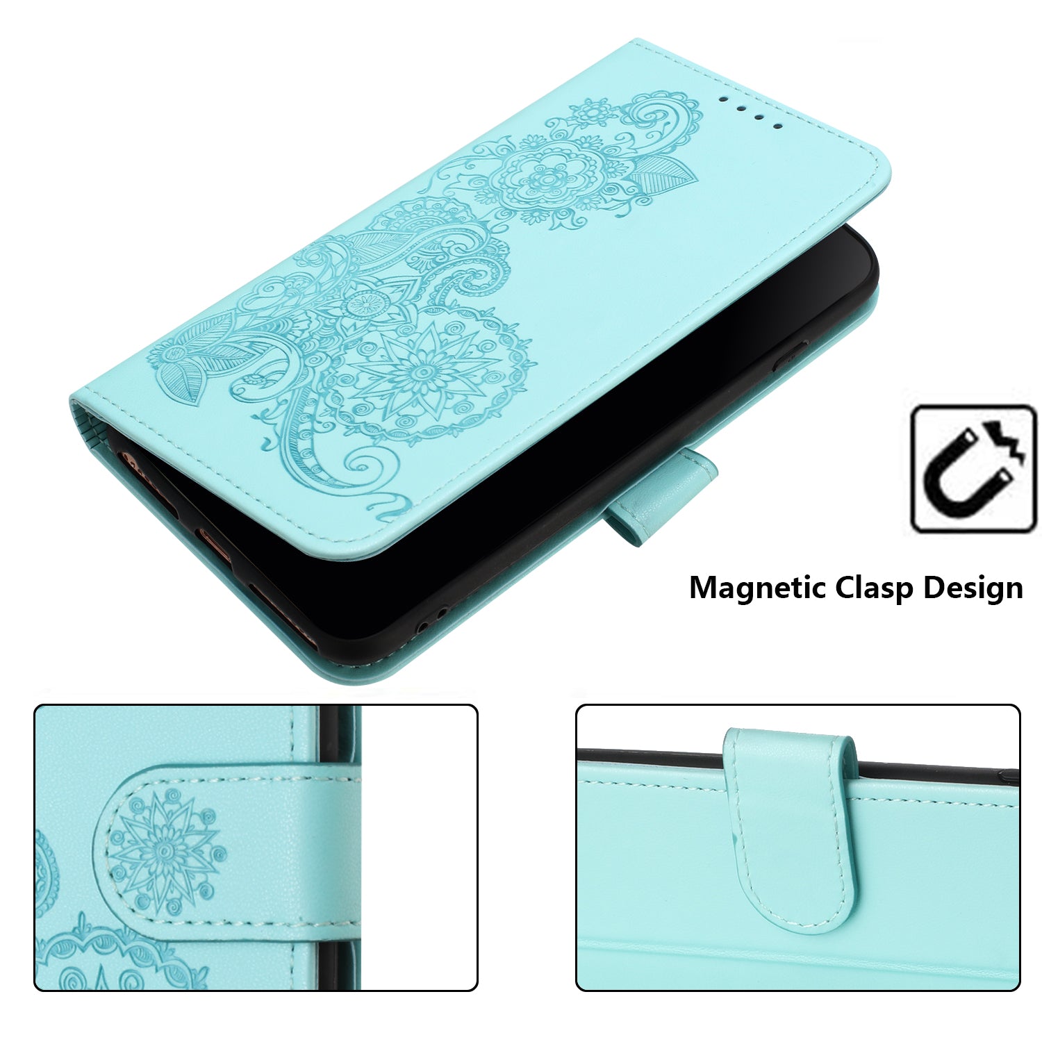For Xiaomi 17 Pro Max Phone Cases Mandala Flower Leather Wallet Mobile Cover with Strap - Light Blue