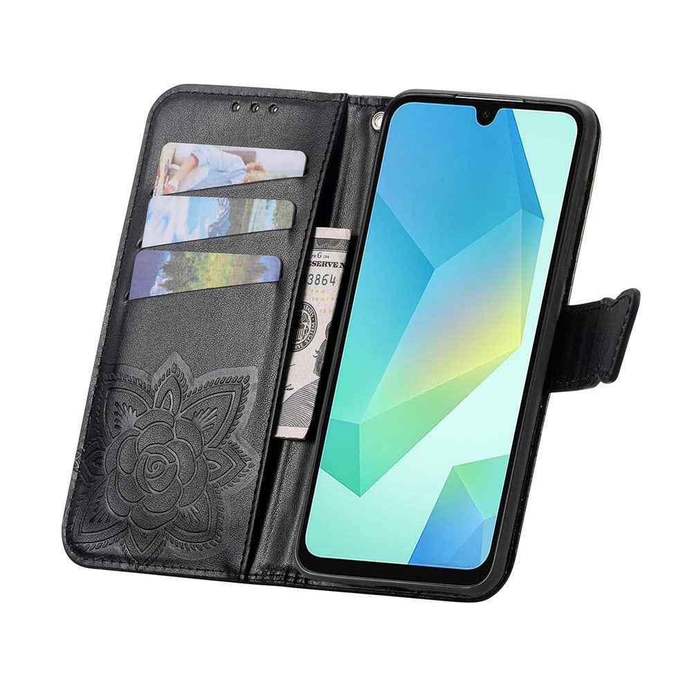 For Xiaomi 17 Pro Case 3D Rhinestone Decor Butterfly Flower Leather Phone Cover with Wrist Strap - Black