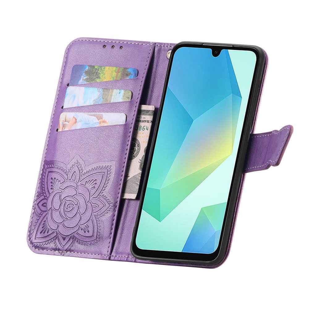 For Xiaomi 17 Pro Case 3D Rhinestone Decor Butterfly Flower Leather Phone Cover with Wrist Strap - Light Purple