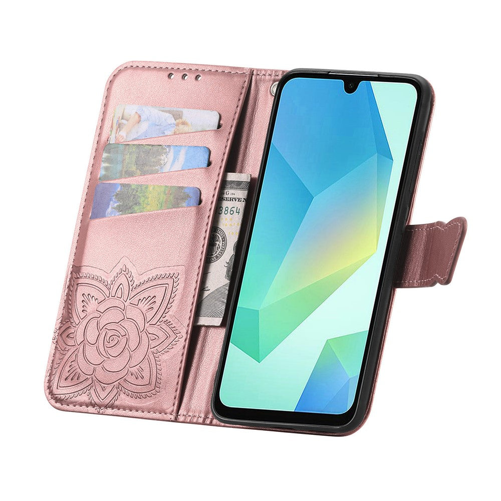 For Xiaomi 17 Pro Max Case 3D Rhinestone Decor Butterfly Flower Leather Phone Cover with Wrist Strap - Rose Gold