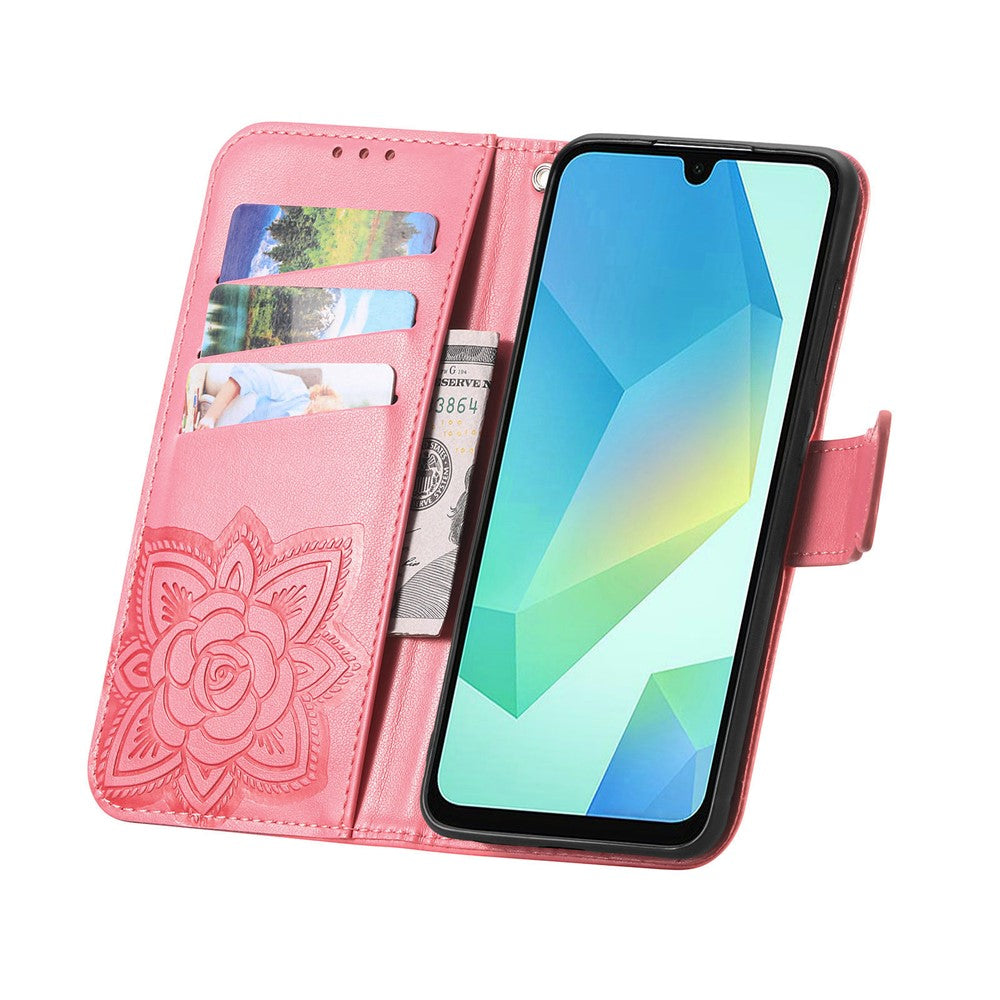 For Xiaomi 17 Pro Max Case 3D Rhinestone Decor Butterfly Flower Leather Phone Cover with Wrist Strap - Pink