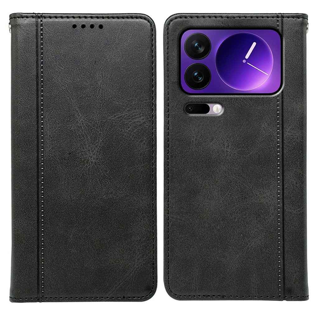 For Xiaomi 17 Pro Case Hidden Magnetic Closure Calf Texture Leather Phone Cover - Black