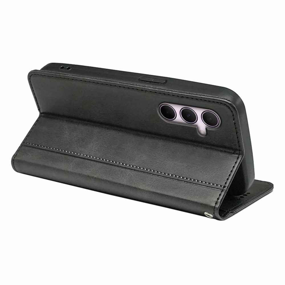 For Xiaomi 17 Pro Case Hidden Magnetic Closure Calf Texture Leather Phone Cover - Black