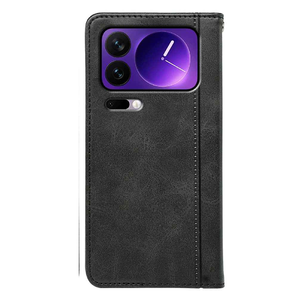 For Xiaomi 17 Pro Case Hidden Magnetic Closure Calf Texture Leather Phone Cover - Black