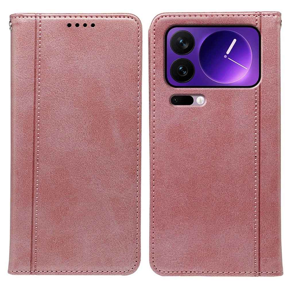 For Xiaomi 17 Pro Case Hidden Magnetic Closure Calf Texture Leather Phone Cover - Rose Gold