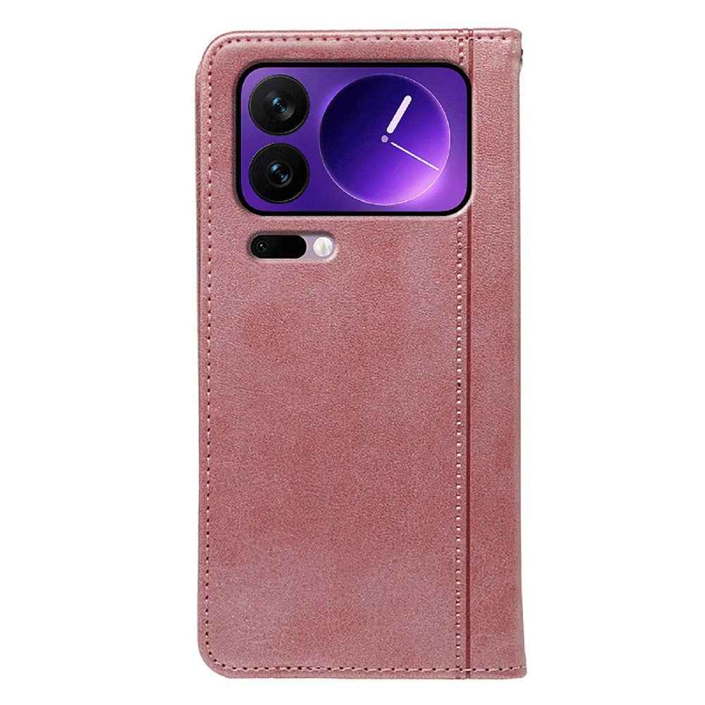 For Xiaomi 17 Pro Case Hidden Magnetic Closure Calf Texture Leather Phone Cover - Rose Gold