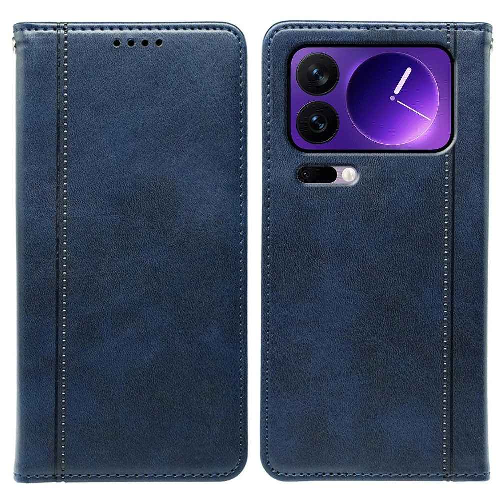 For Xiaomi 17 Pro Case Hidden Magnetic Closure Calf Texture Leather Phone Cover - Blue