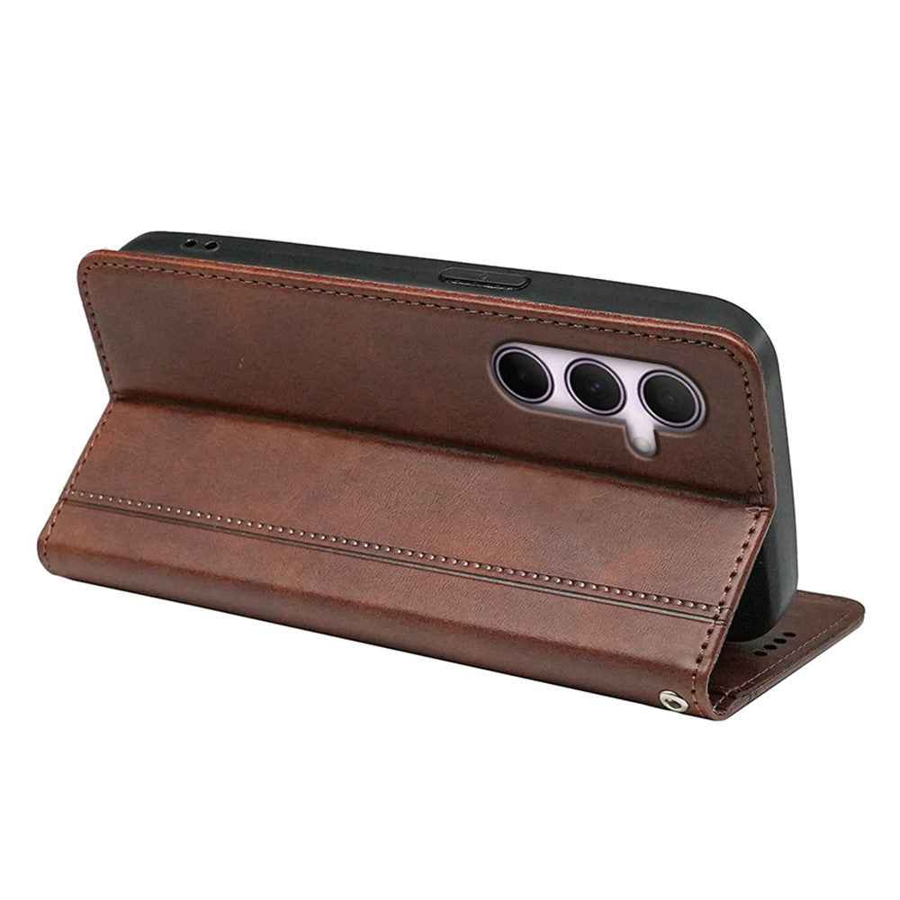 For Xiaomi 17 Pro Case Hidden Magnetic Closure Calf Texture Leather Phone Cover - Brown