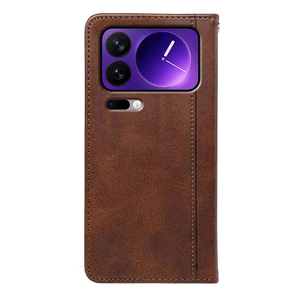 For Xiaomi 17 Pro Case Hidden Magnetic Closure Calf Texture Leather Phone Cover - Brown