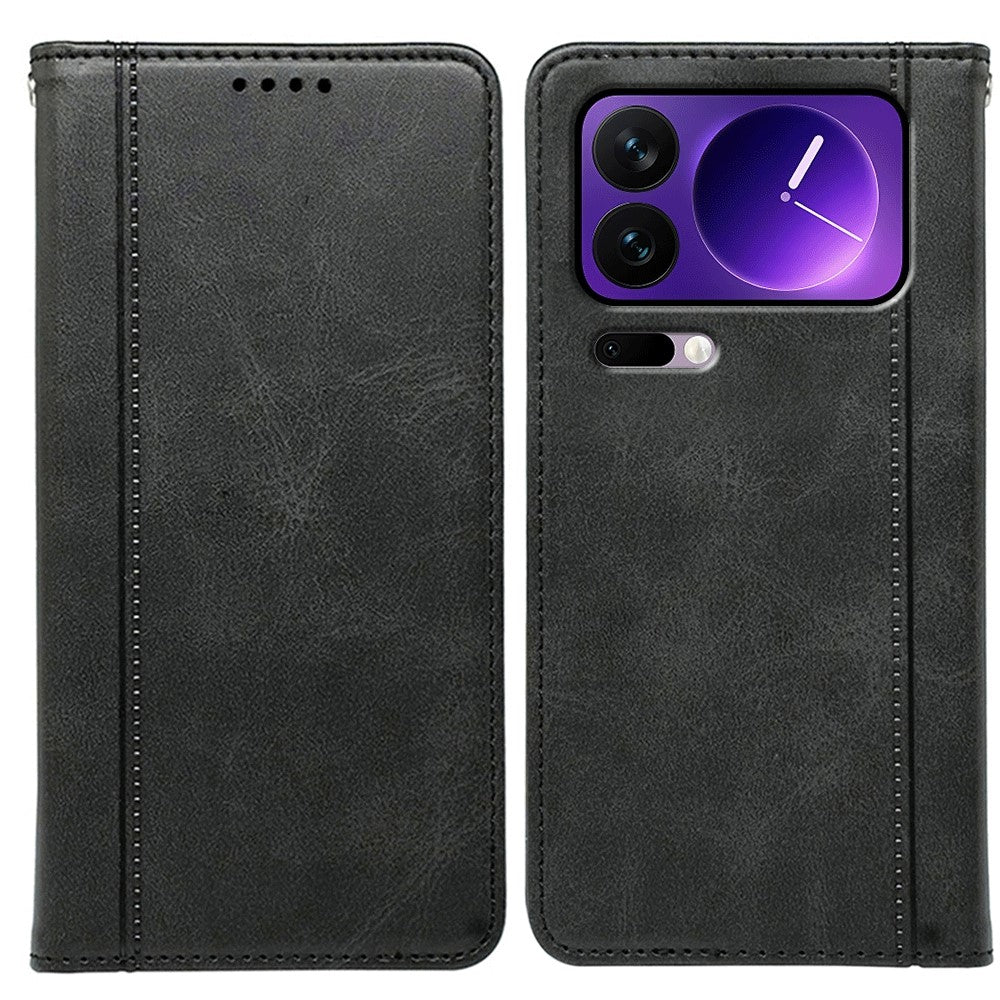 For Xiaomi 17 Pro Max Case Hidden Magnetic Closure Calf Texture Leather Phone Cover - Black