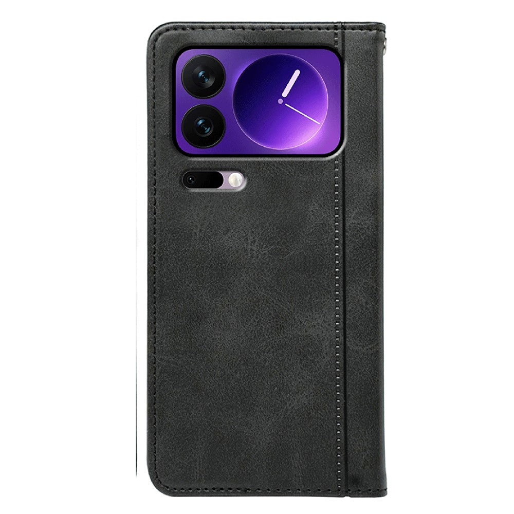 For Xiaomi 17 Pro Max Case Hidden Magnetic Closure Calf Texture Leather Phone Cover - Black