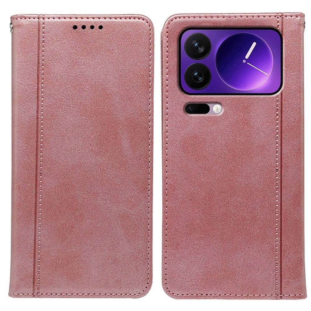 For Xiaomi 17 Pro Max Case Hidden Magnetic Closure Calf Texture Leather Phone Cover - Rose Gold