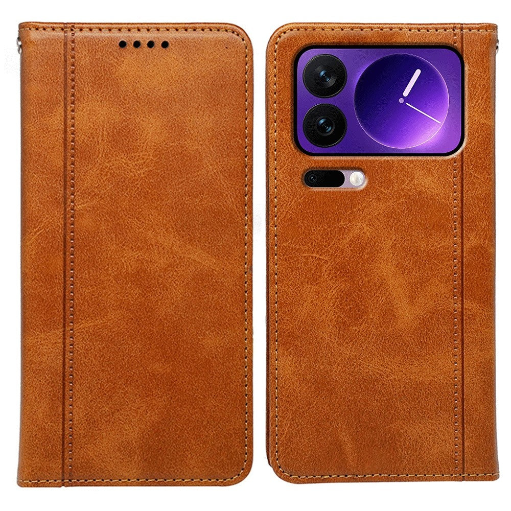 For Xiaomi 17 Pro Max Case Hidden Magnetic Closure Calf Texture Leather Phone Cover - Yellow
