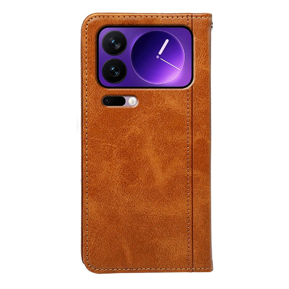 For Xiaomi 17 Pro Max Case Hidden Magnetic Closure Calf Texture Leather Phone Cover - Yellow