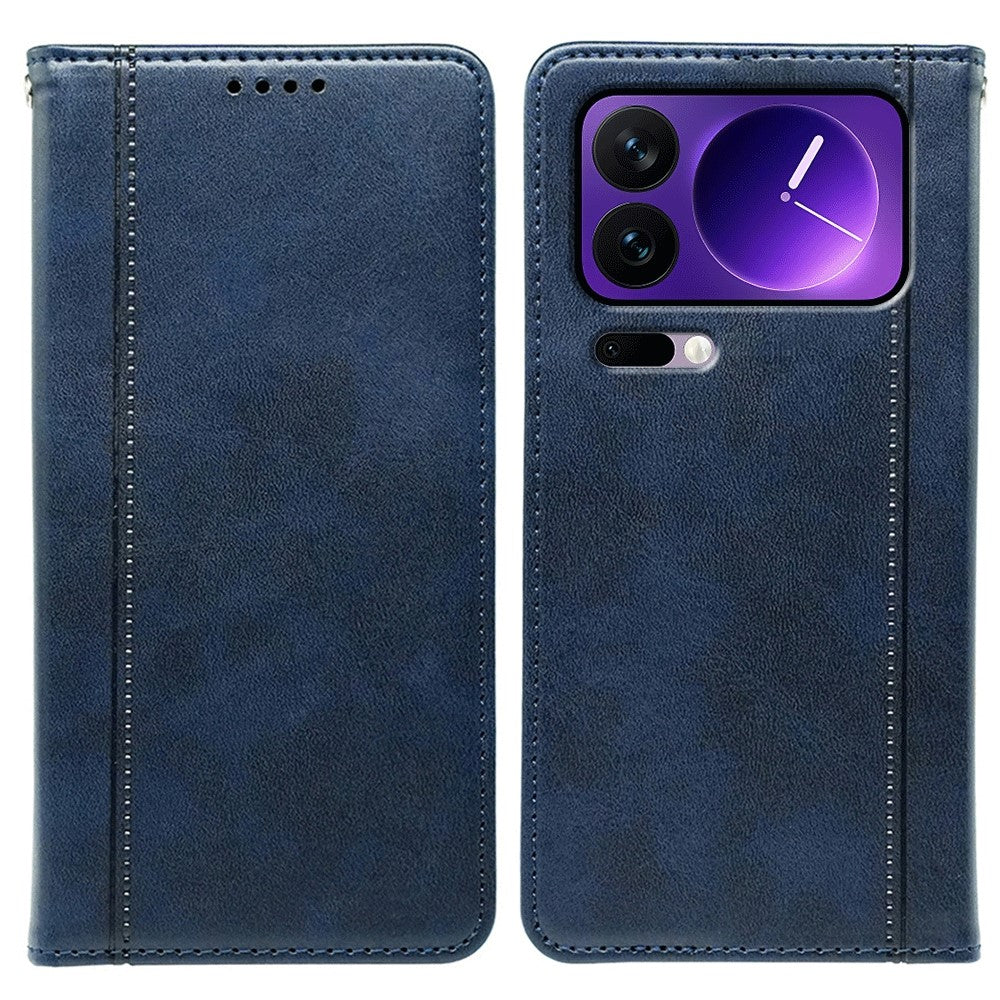 For Xiaomi 17 Pro Max Case Hidden Magnetic Closure Calf Texture Leather Phone Cover - Blue