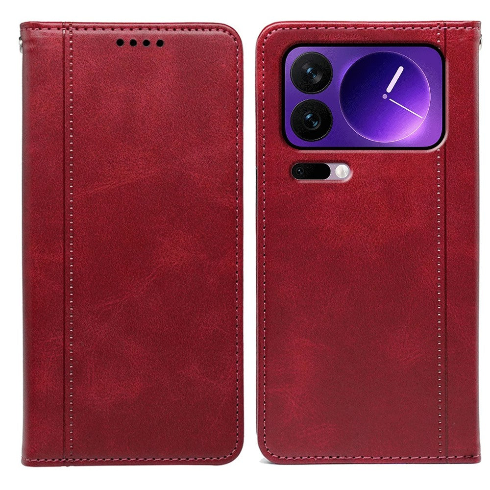 For Xiaomi 17 Pro Max Case Hidden Magnetic Closure Calf Texture Leather Phone Cover - Red