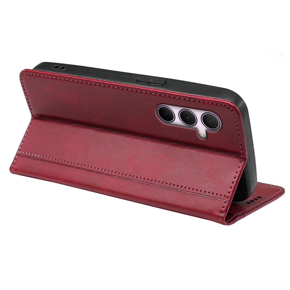 For Xiaomi 17 Pro Max Case Hidden Magnetic Closure Calf Texture Leather Phone Cover - Red