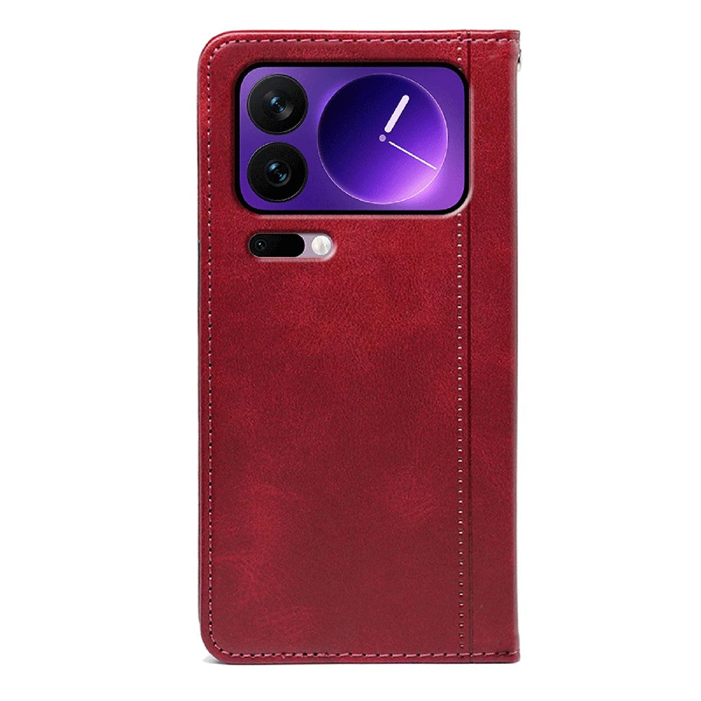 For Xiaomi 17 Pro Max Case Hidden Magnetic Closure Calf Texture Leather Phone Cover - Red