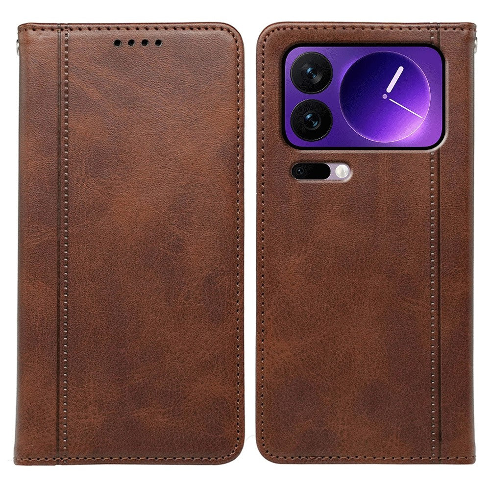 For Xiaomi 17 Pro Max Case Hidden Magnetic Closure Calf Texture Leather Phone Cover - Brown