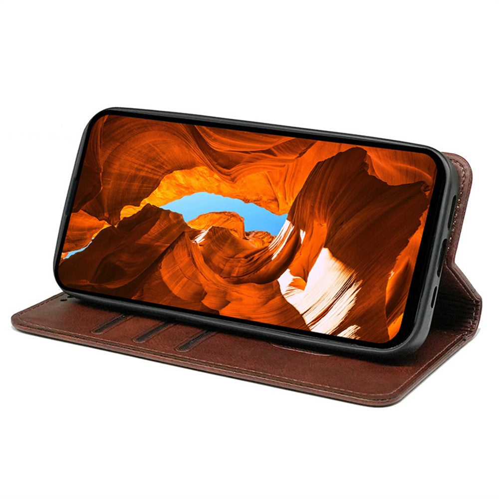 For Xiaomi 17 Pro Max Case Hidden Magnetic Closure Calf Texture Leather Phone Cover - Brown