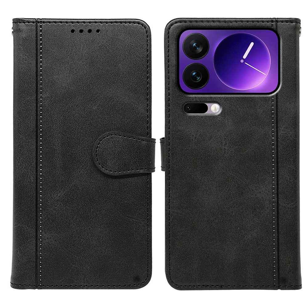 For Xiaomi 17 Pro Case Calf Texture Leather Stand Book Style Phone Cover - Black